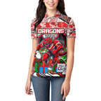 Custom Dragons Rugby Merry Christmas Women Polo Shirt Indigenous Australian Art