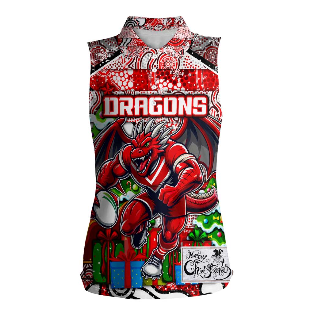 Custom Dragons Rugby Merry Christmas Women Sleeveless Polo Shirt Indigenous Australian Art