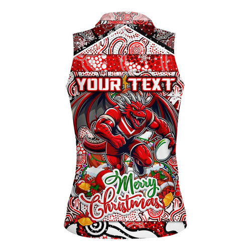 Custom Dragons Rugby Merry Christmas Women Sleeveless Polo Shirt Indigenous Australian Art