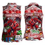 Custom Dragons Rugby Merry Christmas Women Sleeveless Polo Shirt Indigenous Australian Art
