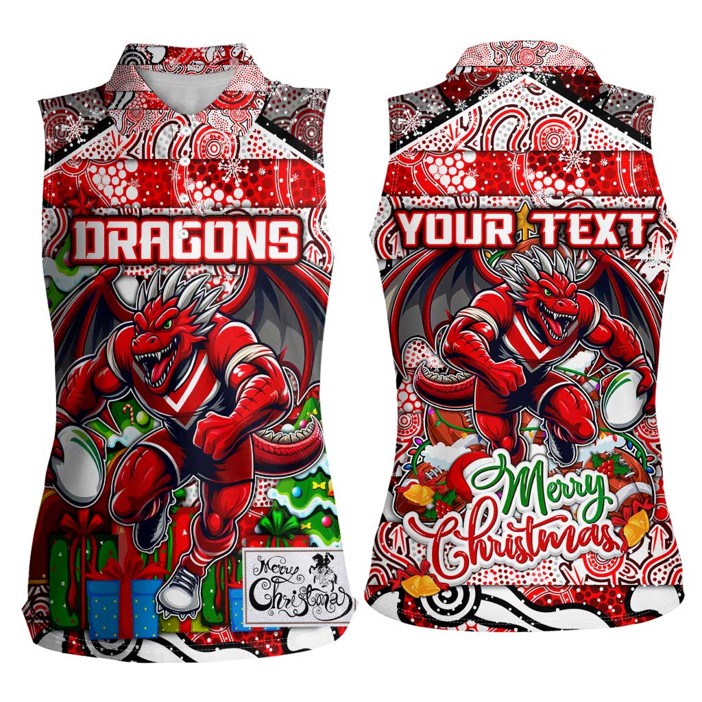 Custom Dragons Rugby Merry Christmas Women Sleeveless Polo Shirt Indigenous Australian Art