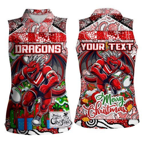 Custom Dragons Rugby Merry Christmas Women Sleeveless Polo Shirt Indigenous Australian Art