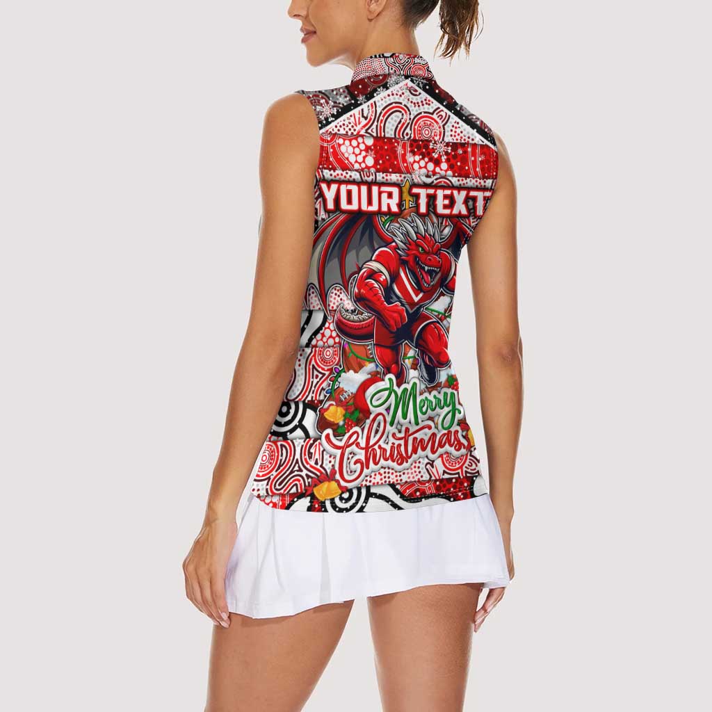 Custom Dragons Rugby Merry Christmas Women Sleeveless Polo Shirt Indigenous Australian Art