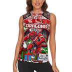 Custom Dragons Rugby Merry Christmas Women Sleeveless Polo Shirt Indigenous Australian Art