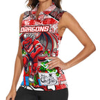 Custom Dragons Rugby Merry Christmas Women Sleeveless Polo Shirt Indigenous Australian Art