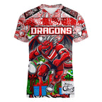 Custom Dragons Rugby Merry Christmas Women V-Neck T-Shirt Indigenous Australian Art
