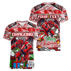Custom Dragons Rugby Merry Christmas Women V-Neck T-Shirt Indigenous Australian Art
