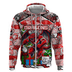 Custom Dragons Rugby Merry Christmas Zip Hoodie Indigenous Australian Art