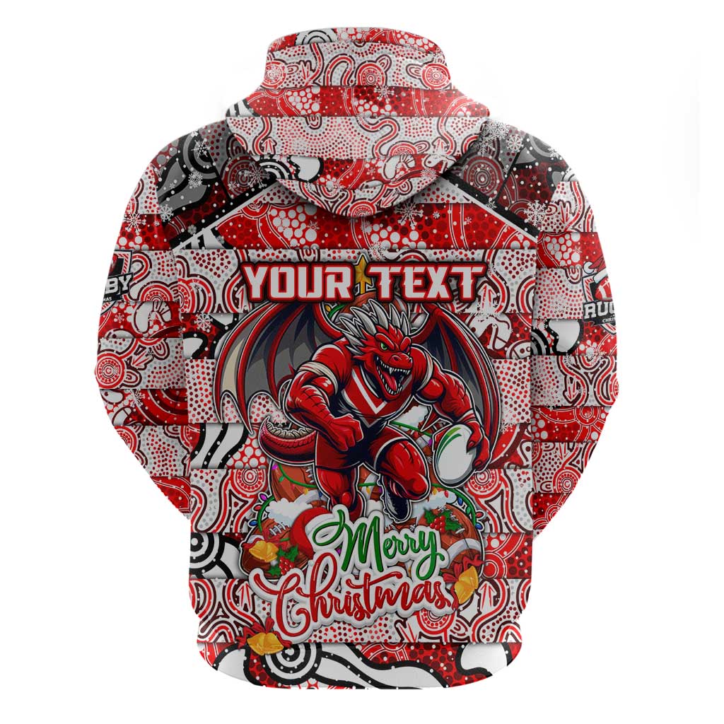 Custom Dragons Rugby Merry Christmas Zip Hoodie Indigenous Australian Art