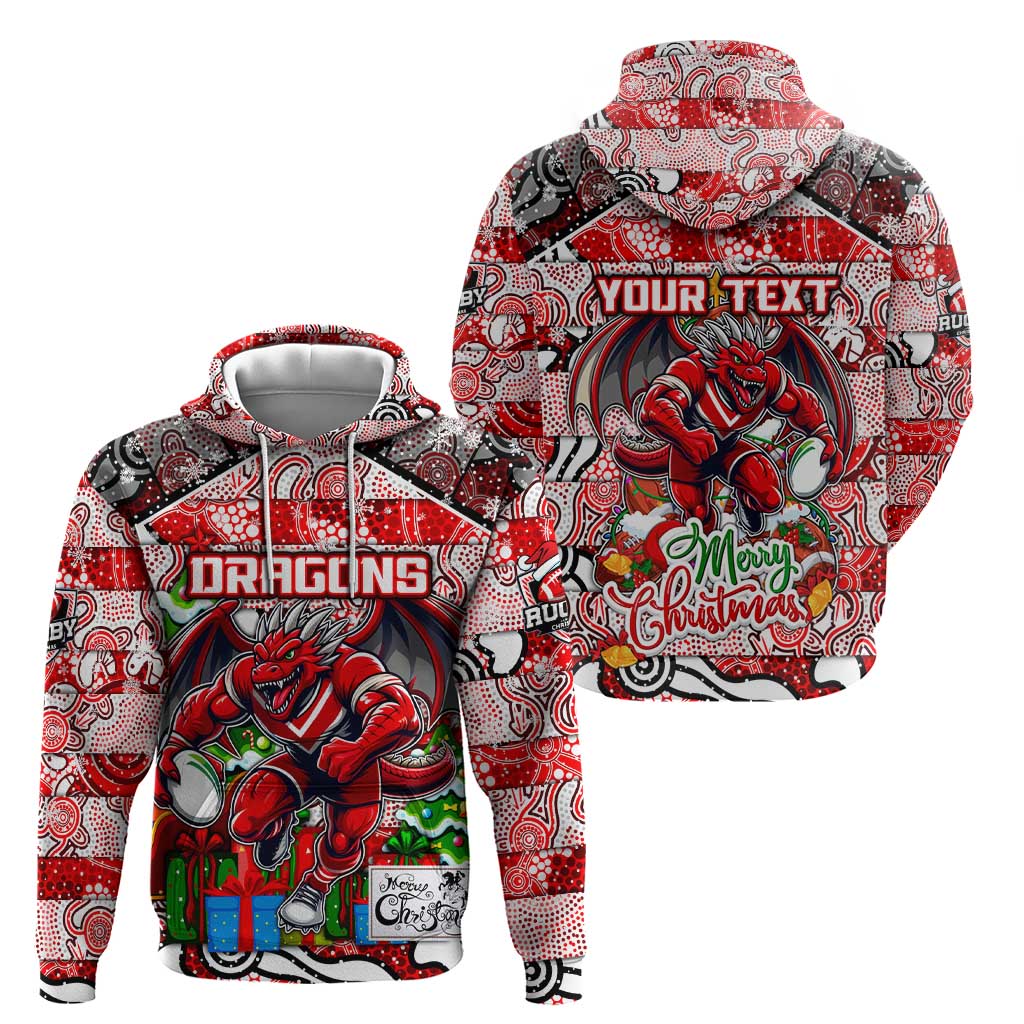 Custom Dragons Rugby Merry Christmas Zip Hoodie Indigenous Australian Art