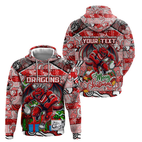 Custom Dragons Rugby Merry Christmas Zip Hoodie Indigenous Australian Art