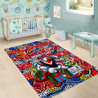 Roosters Rugby Merry Christmas Area Rug Indigenous Australian Art