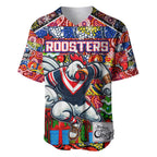 Custom Roosters Rugby Merry Christmas Baseball Jersey Indigenous Australian Art