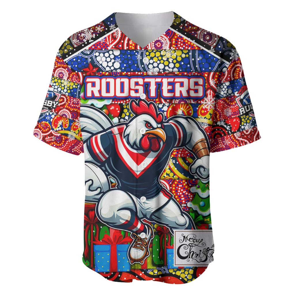 Custom Roosters Rugby Merry Christmas Baseball Jersey Indigenous Australian Art