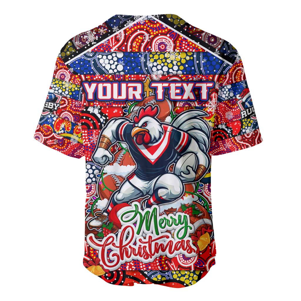 Custom Roosters Rugby Merry Christmas Baseball Jersey Indigenous Australian Art