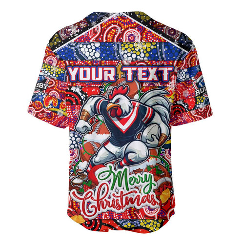 Custom Roosters Rugby Merry Christmas Baseball Jersey Indigenous Australian Art