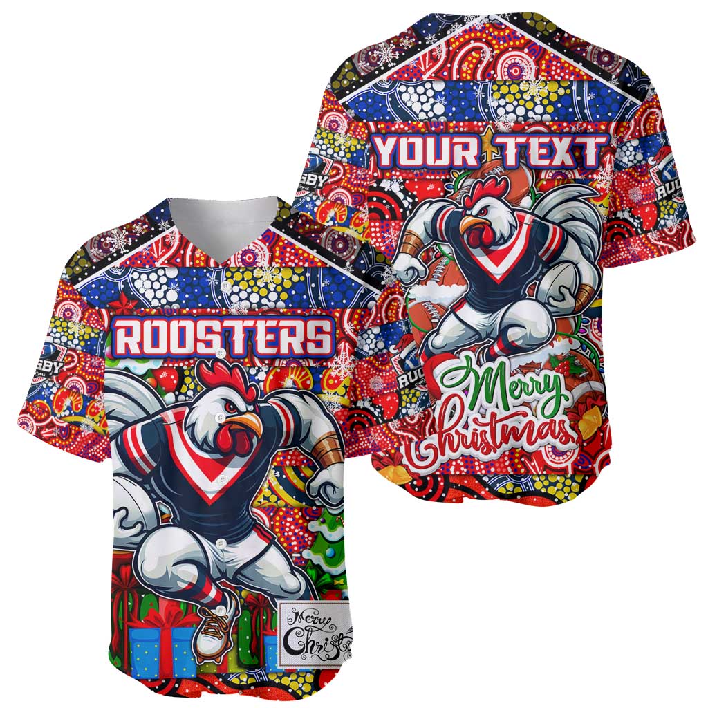 Custom Roosters Rugby Merry Christmas Baseball Jersey Indigenous Australian Art