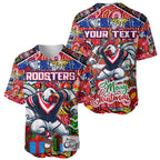 Custom Roosters Rugby Merry Christmas Baseball Jersey Indigenous Australian Art