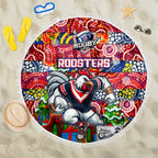 Roosters Rugby Merry Christmas Beach Blanket Indigenous Australian Art