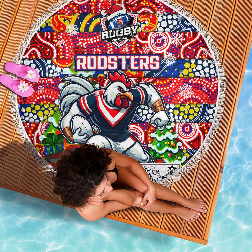 Roosters Rugby Merry Christmas Beach Blanket Indigenous Australian Art
