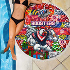 Roosters Rugby Merry Christmas Beach Blanket Indigenous Australian Art