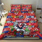 Roosters Rugby Merry Christmas Bedding Set Indigenous Australian Art