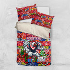 Roosters Rugby Merry Christmas Bedding Set Indigenous Australian Art