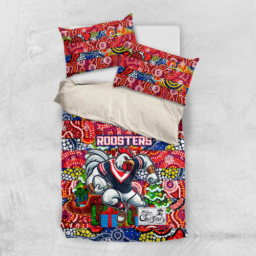Roosters Rugby Merry Christmas Bedding Set Indigenous Australian Art