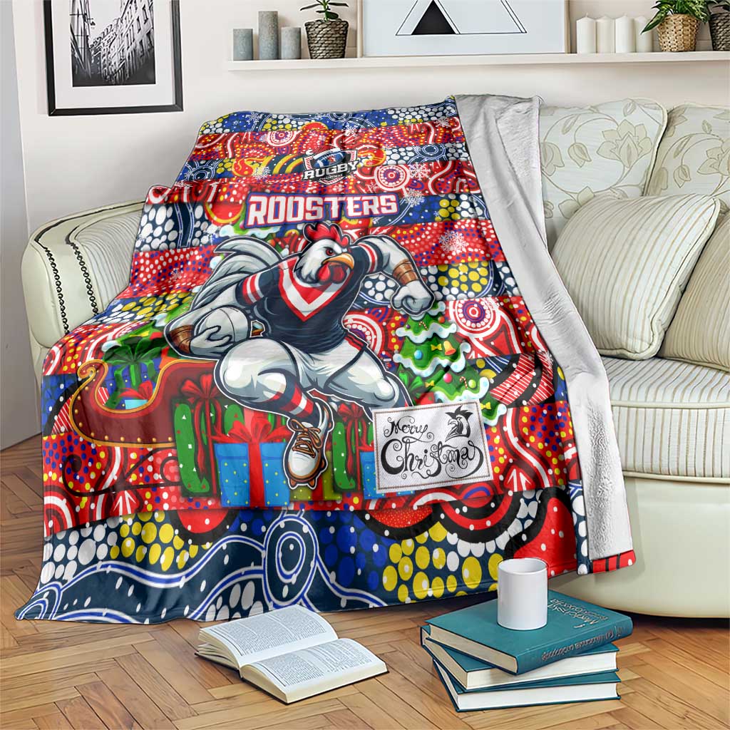 Roosters Rugby Merry Christmas Blanket Indigenous Australian Art