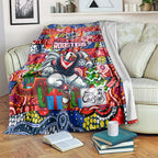Roosters Rugby Merry Christmas Blanket Indigenous Australian Art