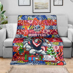 Roosters Rugby Merry Christmas Blanket Indigenous Australian Art