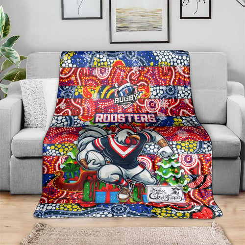 Roosters Rugby Merry Christmas Blanket Indigenous Australian Art