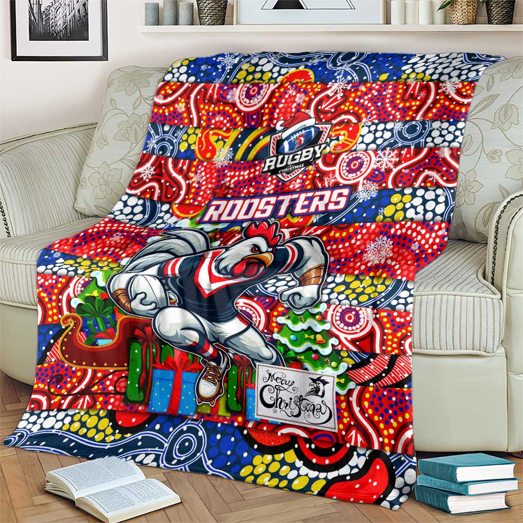 Roosters Rugby Merry Christmas Blanket Indigenous Australian Art