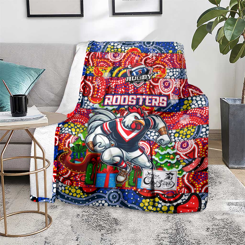 Roosters Rugby Merry Christmas Blanket Indigenous Australian Art