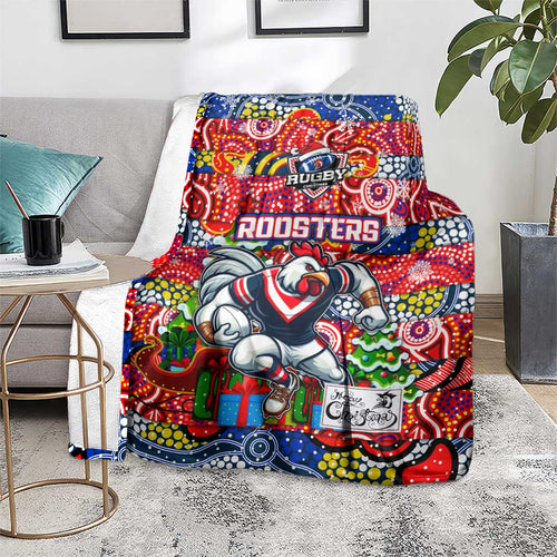 Roosters Rugby Merry Christmas Blanket Indigenous Australian Art