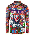 Custom Roosters Rugby Merry Christmas Button Sweatshirt Indigenous Australian Art