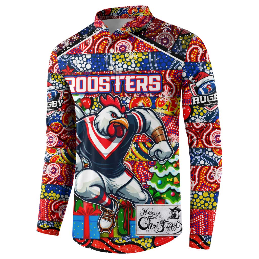 Custom Roosters Rugby Merry Christmas Button Sweatshirt Indigenous Australian Art