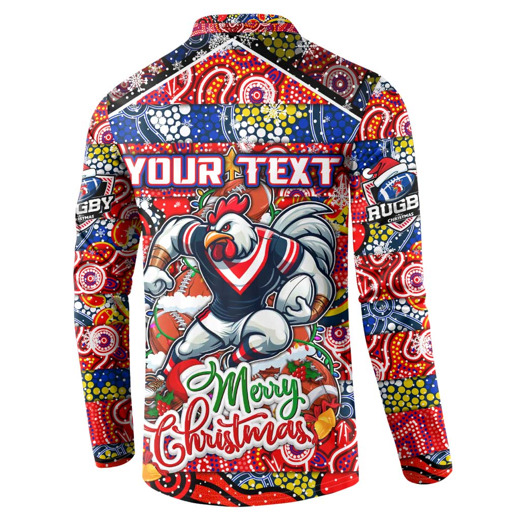 Custom Roosters Rugby Merry Christmas Button Sweatshirt Indigenous Australian Art