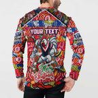 Custom Roosters Rugby Merry Christmas Button Sweatshirt Indigenous Australian Art