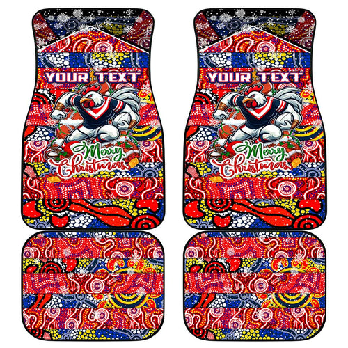 Roosters Rugby Merry Christmas Car Mats Indigenous Australian Art