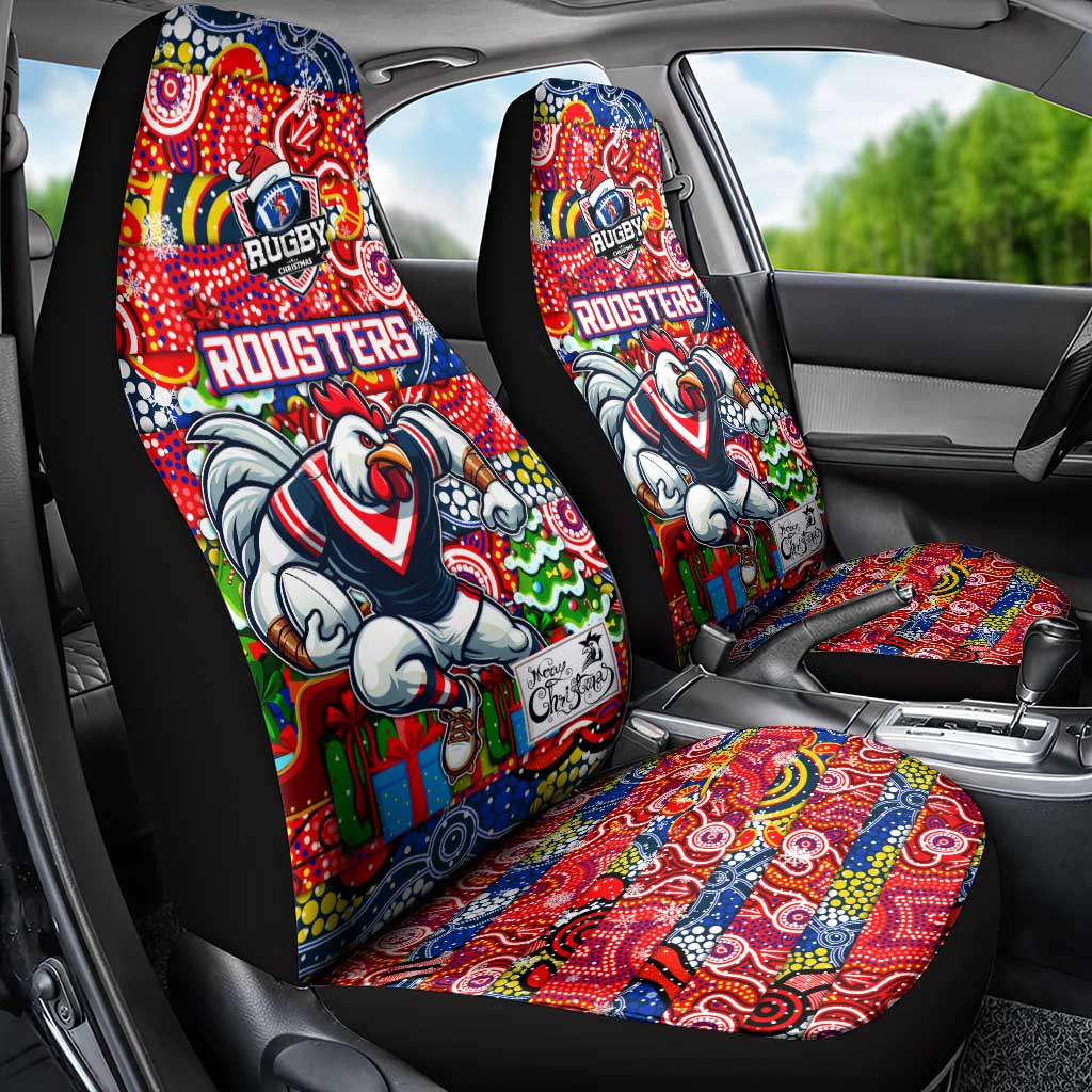 Roosters Rugby Merry Christmas Car Seat Cover Indigenous Australian Art