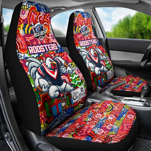 Roosters Rugby Merry Christmas Car Seat Cover Indigenous Australian Art