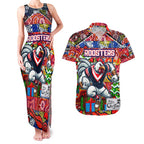Custom Roosters Rugby Merry Christmas Couples Matching Tank Maxi Dress and Hawaiian Shirt Indigenous Australian Art