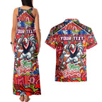 Custom Roosters Rugby Merry Christmas Couples Matching Tank Maxi Dress and Hawaiian Shirt Indigenous Australian Art