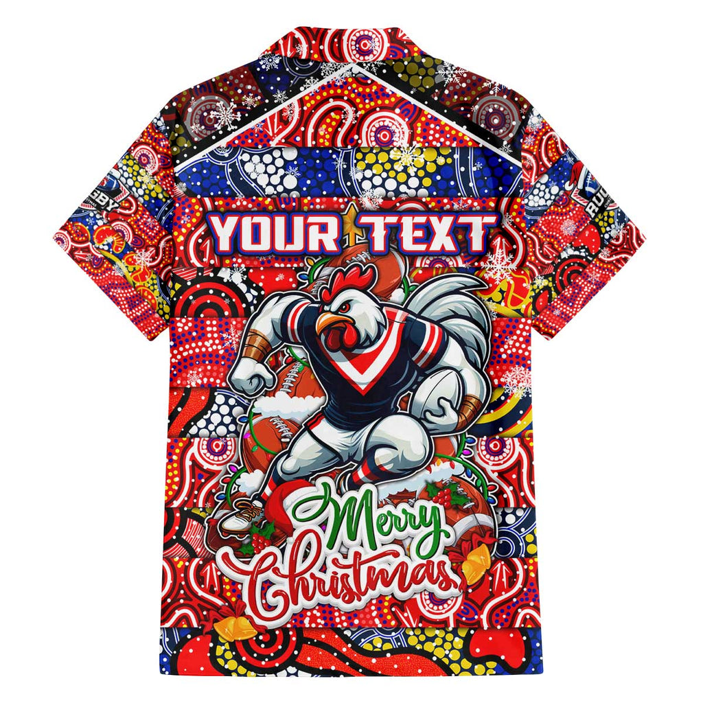 Custom Roosters Rugby Merry Christmas Family Matching Off The Shoulder Long Sleeve Dress and Hawaiian Shirt Indigenous Australian Art