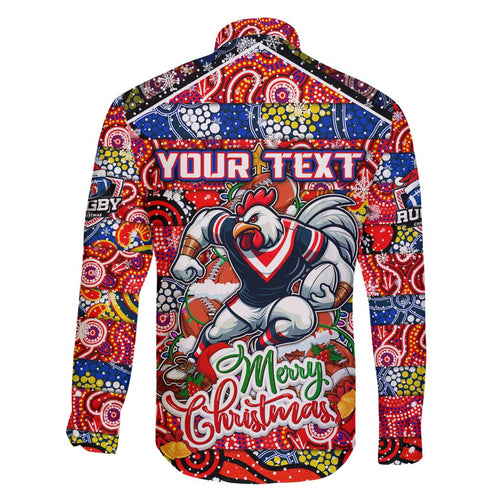Custom Roosters Rugby Merry Christmas Family Matching Puletasi and Hawaiian Shirt Indigenous Australian Art