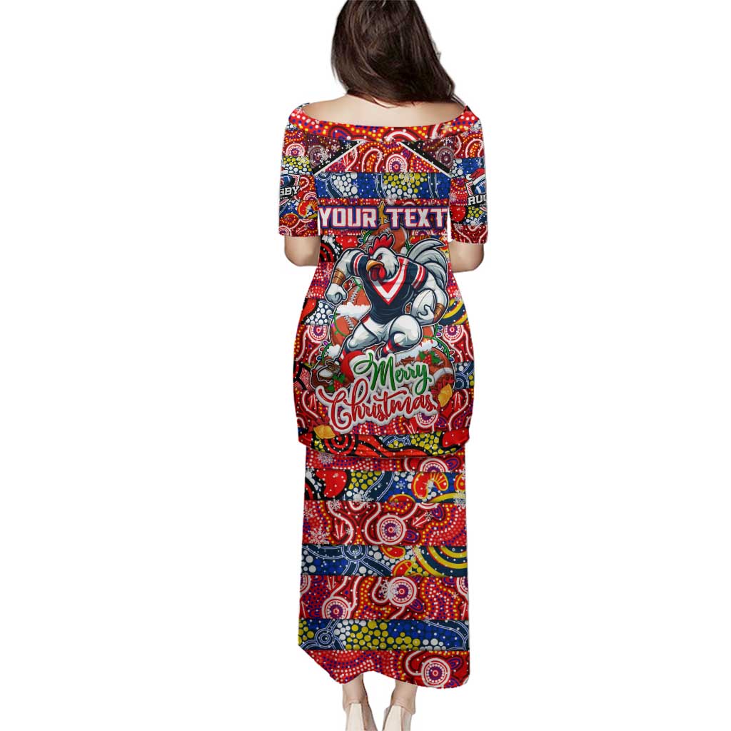 Custom Roosters Rugby Merry Christmas Family Matching Puletasi and Hawaiian Shirt Indigenous Australian Art