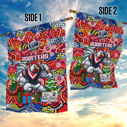 Roosters Rugby Merry Christmas Garden Flag Indigenous Australian Art
