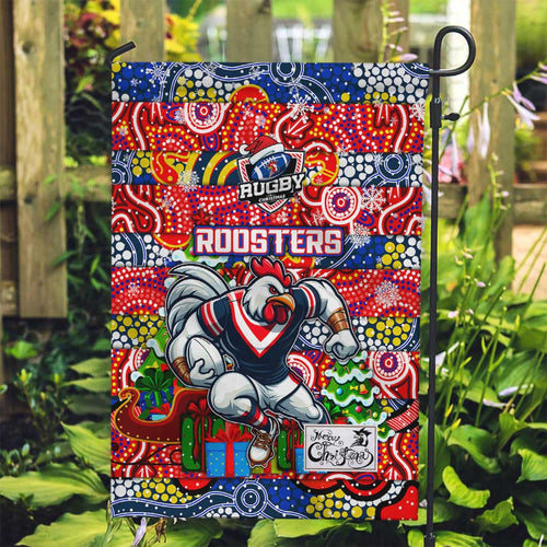 Roosters Rugby Merry Christmas Garden Flag Indigenous Australian Art