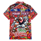 Custom Roosters Rugby Merry Christmas Hawaiian Shirt Indigenous Australian Art